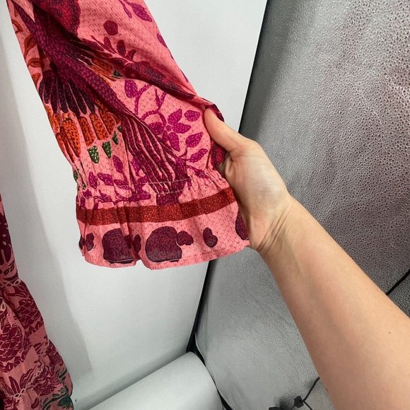 Farm Rio Womens Dress XL Ainika Print Macaws Maxi Dress Puff Sleeve Tassel Tie - Picture 12 of 16